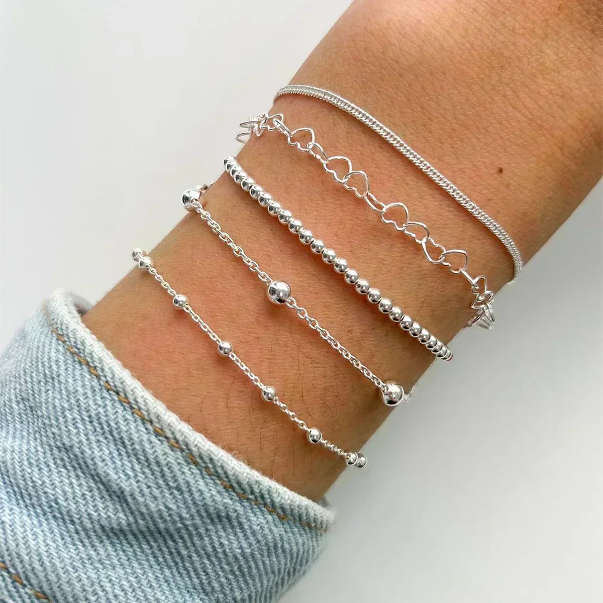 5 teile/satz Mode Silber Farbe Herz Perlen Kette Armbänder für Frauen trend ige geometrische Armbänder Set Party Schmuck Accessoires