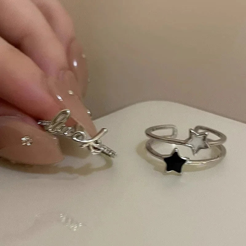 Mode Offenen Ring Stern Zirkon Kristall Ringe für Frauen Mädchen Doppel Schicht Ästhetischen Schmuck Kpop Neue Trend y2k Zubehör
