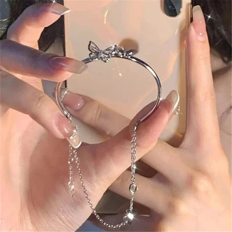 Diamantbesetztes Schmetterlingsarmband aus 925er-Sterlingsilber für Damen, Modeschmuck, Temperament, Blume, verstellbares Armband