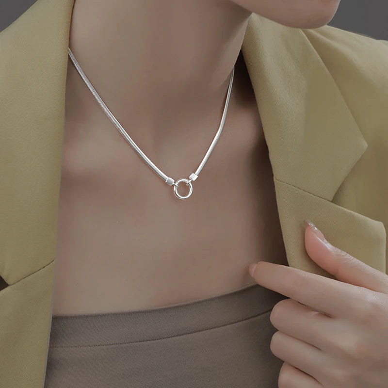 Neue Sterling Silber Halskette 45-50-55CM Einfache Halsband Schlange Glod Knochen Runde Zubehör männer & Frauen edlen Schmuck Party Geschenk