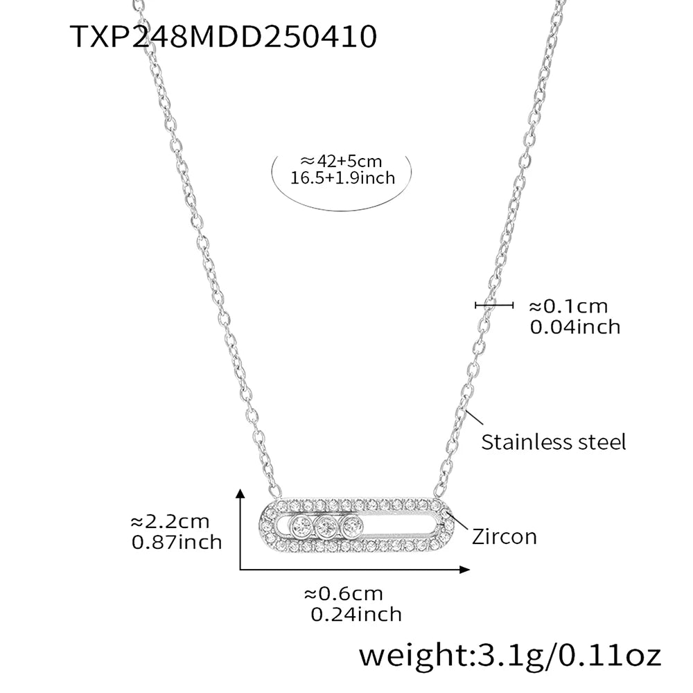 Edelstahl-Ketten-Halsketten, Ringe für Damen, 18 Karat vergoldet, mit beweglichem Zirkon-Anhänger, Halskette, passendes Ring-Schmuckset