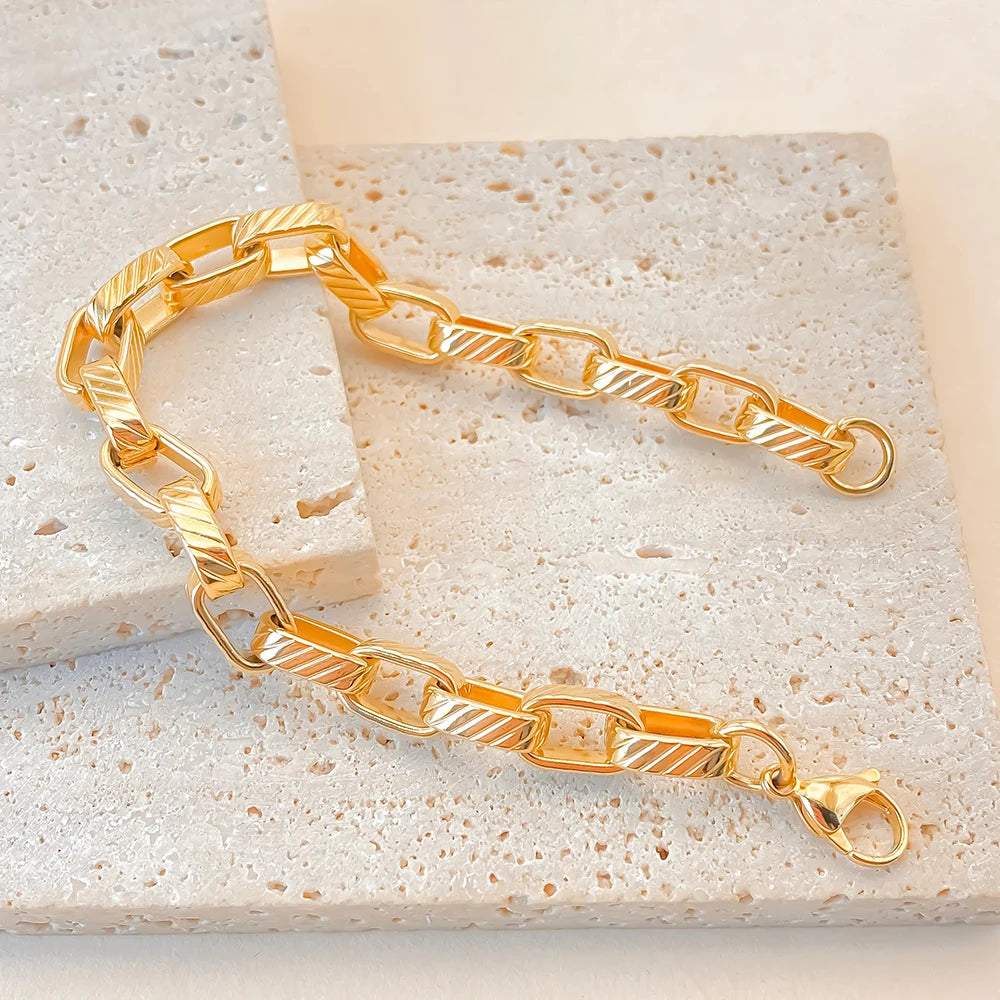 eManco Edelstahl-Metall-Armreif für Herren, modisch, vergoldet, Handgelenkkette, wasserdicht, Schmuck, Geschenk, 48-Stunden-Versand
