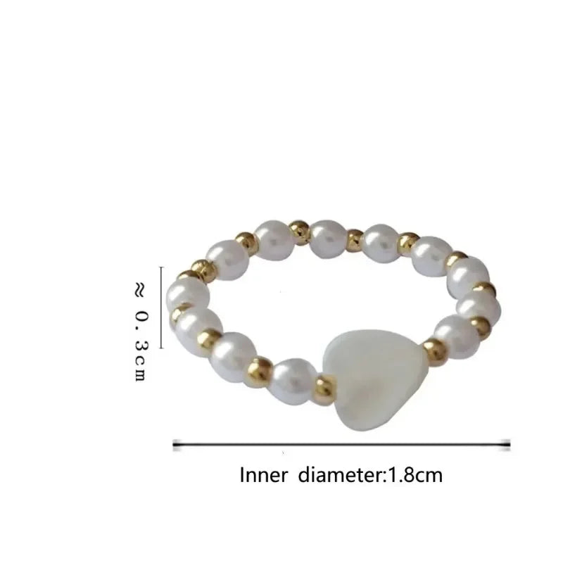 Ringe für Frauen, elegantes Herz, Imitationsperle, Fee, Vintage, schlicht, Retro, Zeigefingerring, weiß, süß, minimalistischer Schmuck, Geschenk