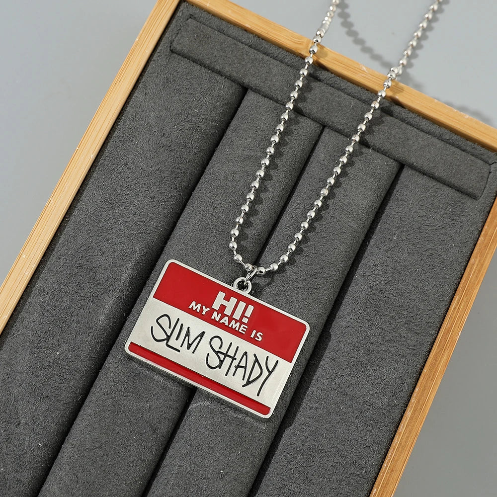 Coole „Hi My Name Is Slim Shady“-Halsketten mit quadratischem Anhänger für Männer und Jungen, personalisiertes Accessoire, Perlenkette, Schmuck, Geschenke für Freunde