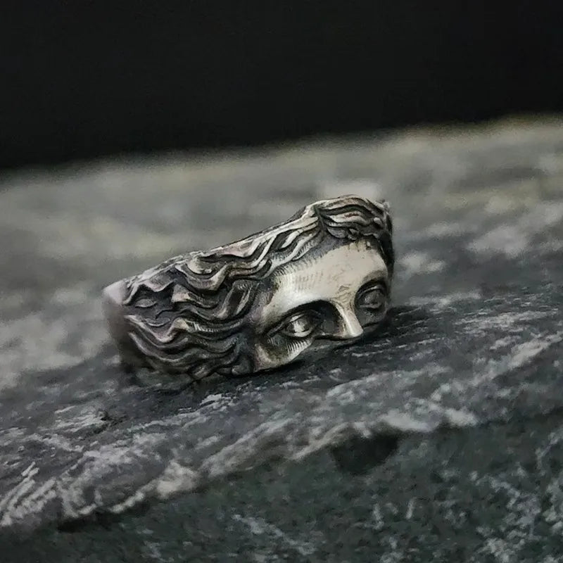 Ringe für Männer, kreativer Venus-Maskenring, Retro-Thai-Silber-Relief mit verstellbarem Öffnungsring, Geständnisgeschenk