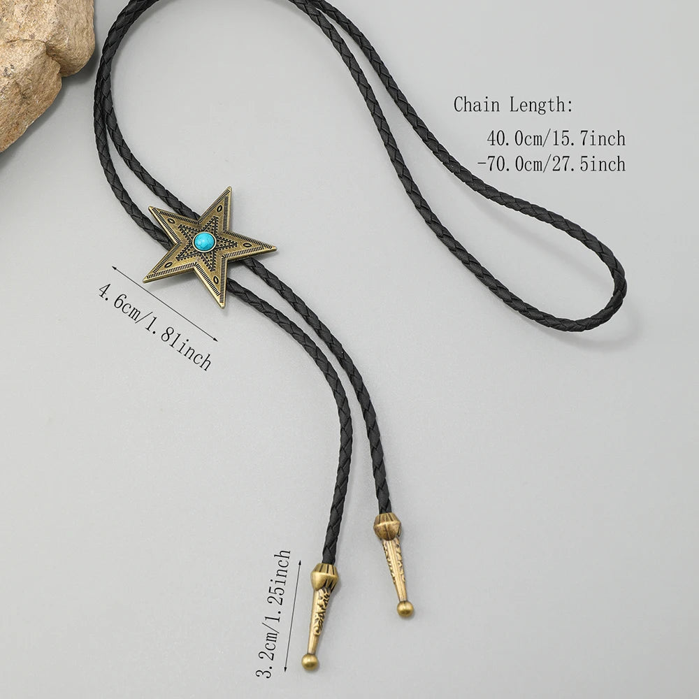 Vintage Lederkette Bolo-Krawatte für Herren, Western-Cowboy-Krawatte, Bolo-Krawatte für Hemd, modische Stern-lange Halskette