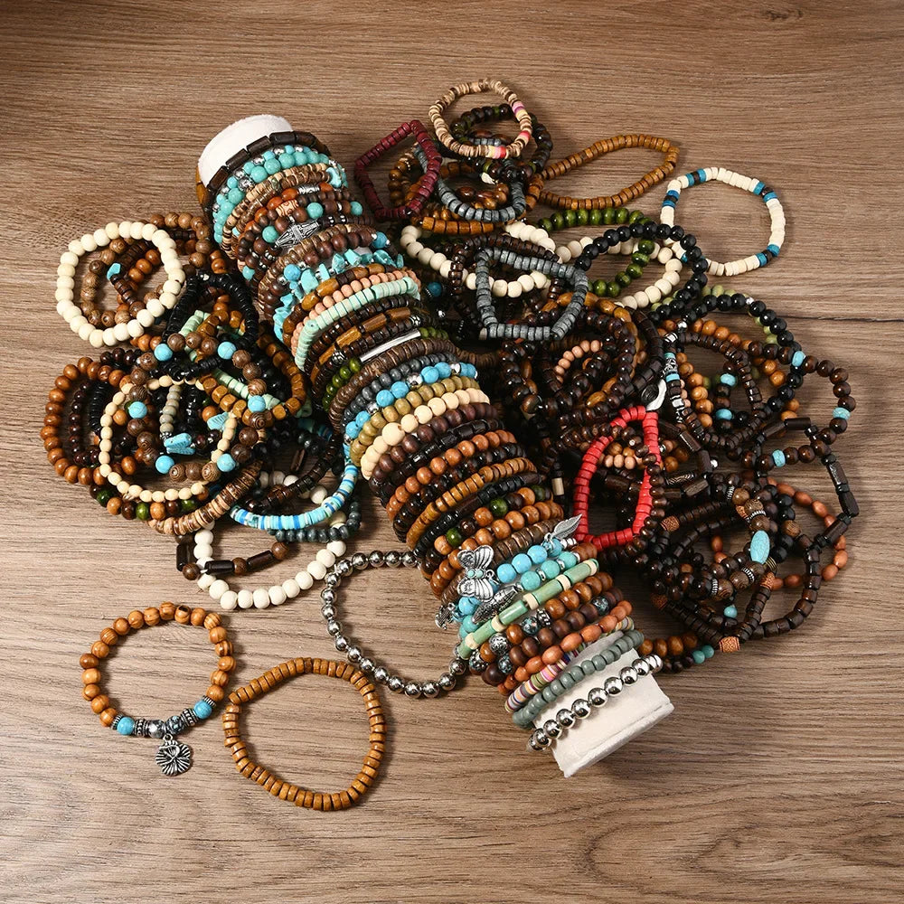 Armband mit elastischen Perlen im Vintage-Stil, 45-teiliges Set, zufällige Lieferung, Handschmuck, Anhänger, Naturstein, Schmetterlingsform