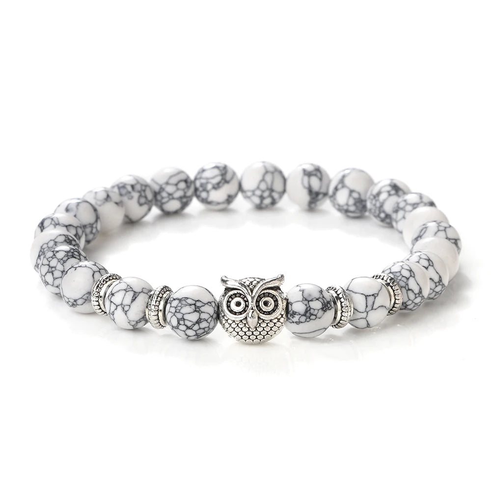 Natürliche Stein Perlen Eule Armbänder Malachit Rock Lava Armreifen Charme Strang Elastische Energie Yoga Buddha Schmuck Für Frauen Männer