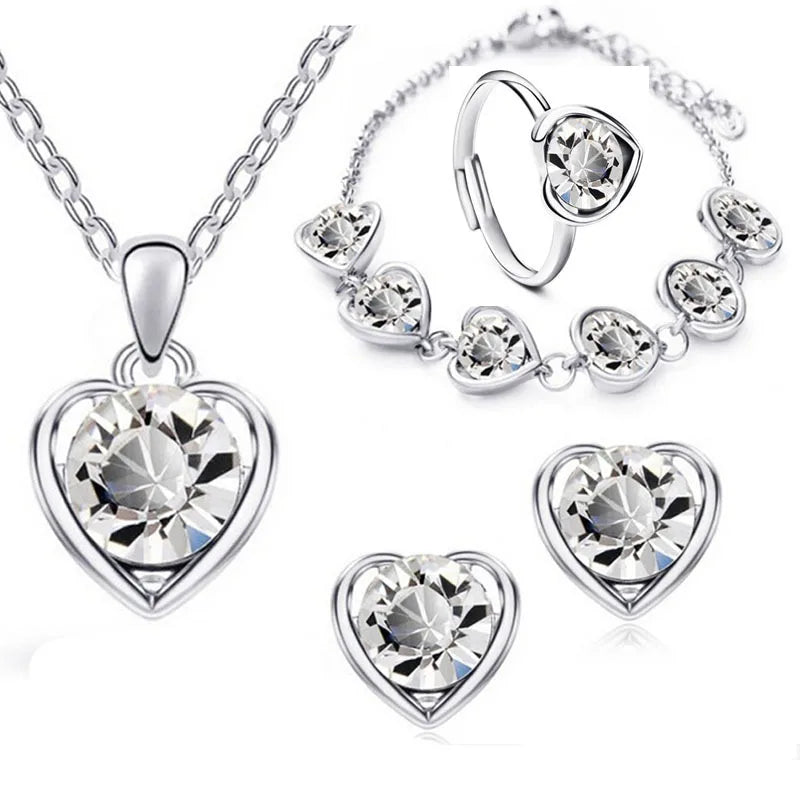 Blauer Kristall Ring Halskette Ohrringe Set Hochzeit Schmuck Sets für Bräute Anhänger Ohrringe für Mädchen Frauen Afrikanische Schmuck Sets