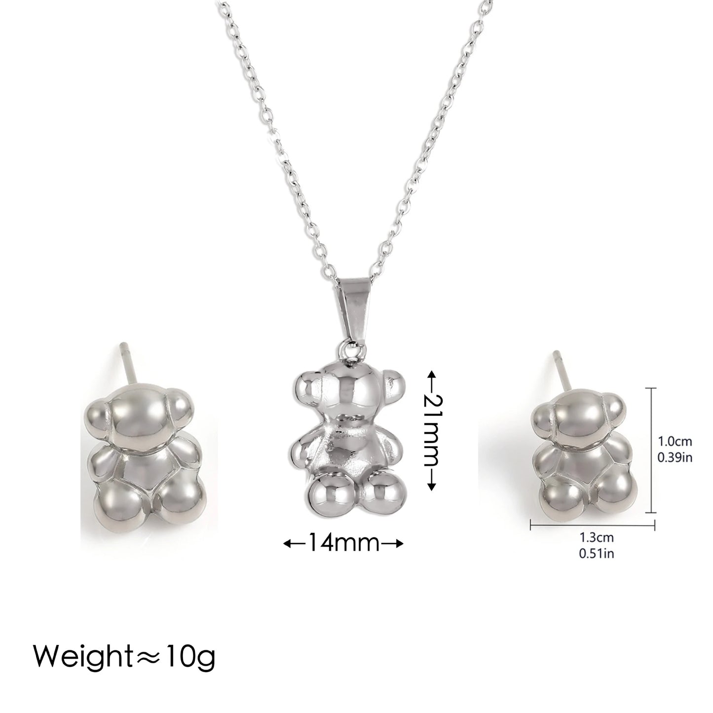 3PCS Anime Style 3D Cute Bear Ohrringe Halskette Set für Frauen Hochwertiger Edelstahl Nicht verblassend INS Paare Geschenk Schmuck