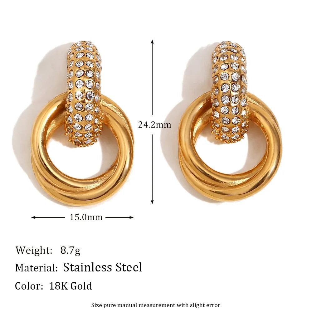 1 Paar 316L Edelstahl 18K vergoldet Zirkon Ring Ohrstecker Ohrringe Damen CZ Ohrringe Tägliches Datum Urlaub Schmuck Geschenke