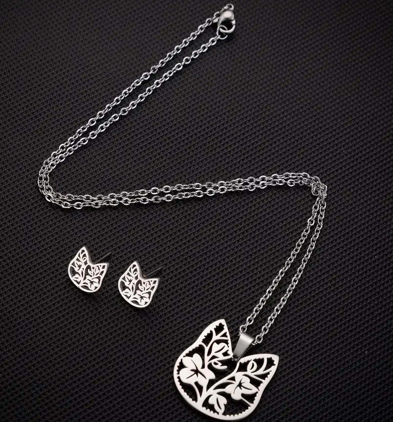 Set Schmuck Edelstahl Frau Boho Vintage Monstera Blätter Blume Pflanze Diy Anhänger Charms Ohrringe Und Halskette Set