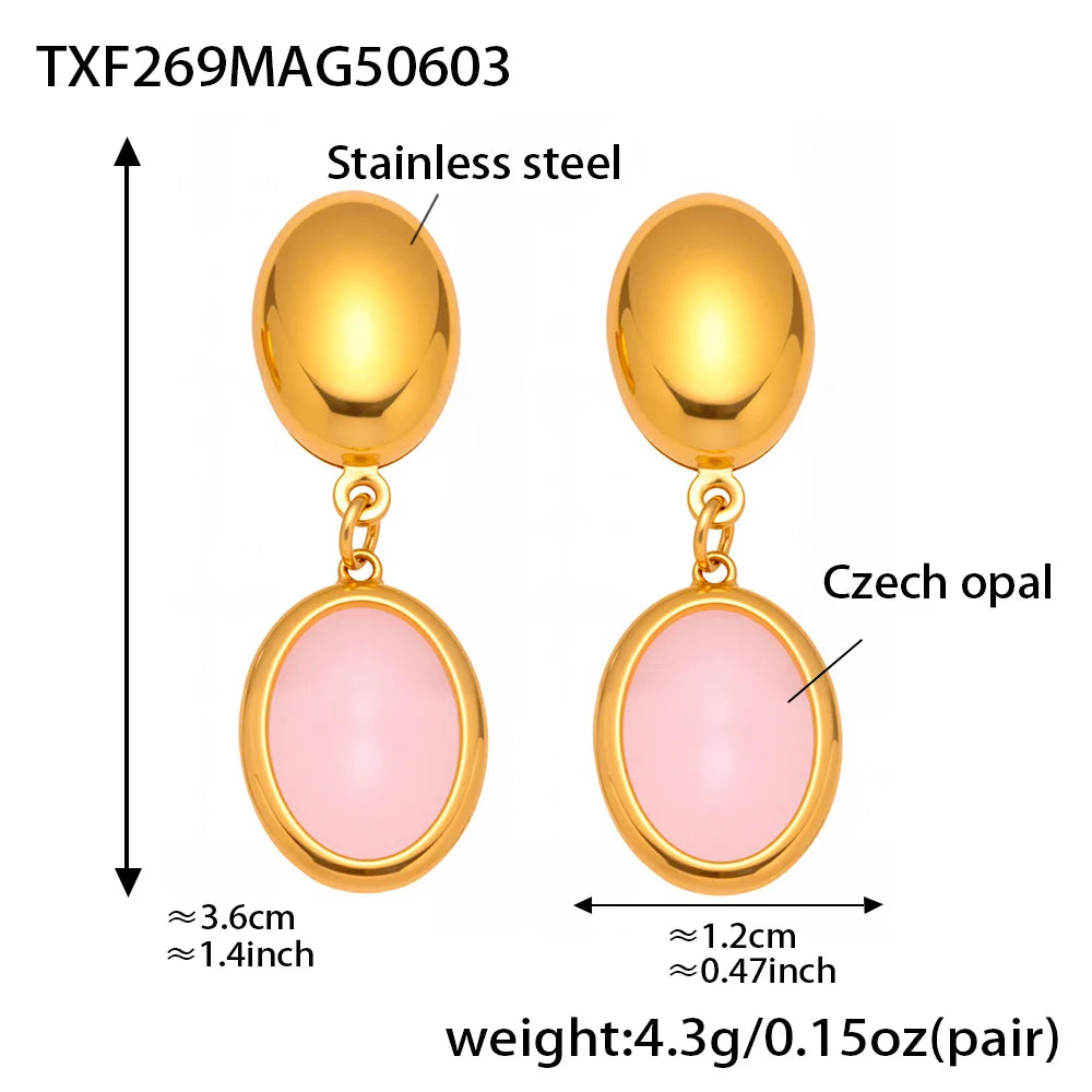 Mehrfarbige Opal-Halskette, Armband, Ohrringe für Damen, 18 Karat vergoldeter Edelstahl, Damen-Halsketten, Armbänder, Ohrringe-Set