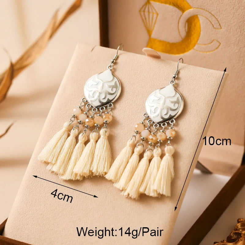 Vintage Ethnische Bunte Quaste Ohrringe für Frauen Elegante Pfirsich Herz Kristall Legierung Ohrring Party Hochzeit Täglichen Schmuck