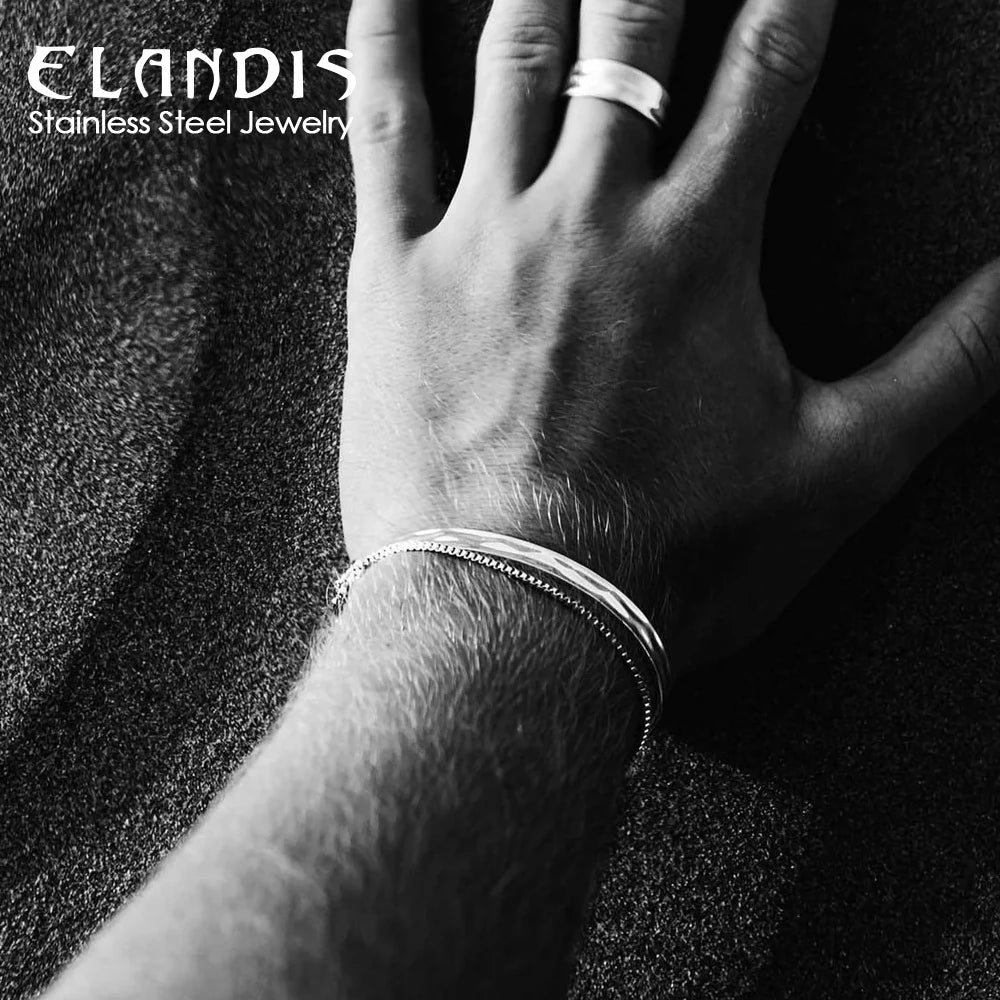 ELANDIS Herrenschmuck Edelstahl C-Form Design 6MM breiter Armreif Einfaches Punk-Armband Partygeschenk Großhandel Hersteller
