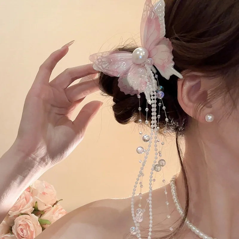 Fee Quaste Haarspange für Frauen Meerjungfrau Perle Schmetterling Seite Haarnadel exquisite elegante Hochzeit Party Reise Haarschmuck