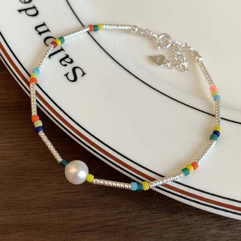 Panjbj sterling silber linie extrem feines armband für frauen lieben haert perle koreanisch ins süßes schmuck geschenk drops hipping