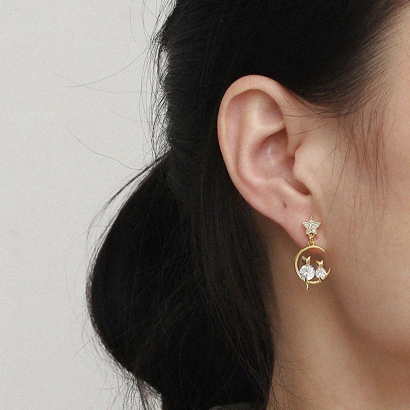 Süße Mond Stern Tropfen Ohrringe Exquisite Strass Ohrringe Gold Farbe Fischschwanz Mini Ohrringe Damen Mode Ohr Schmuck Geschenke