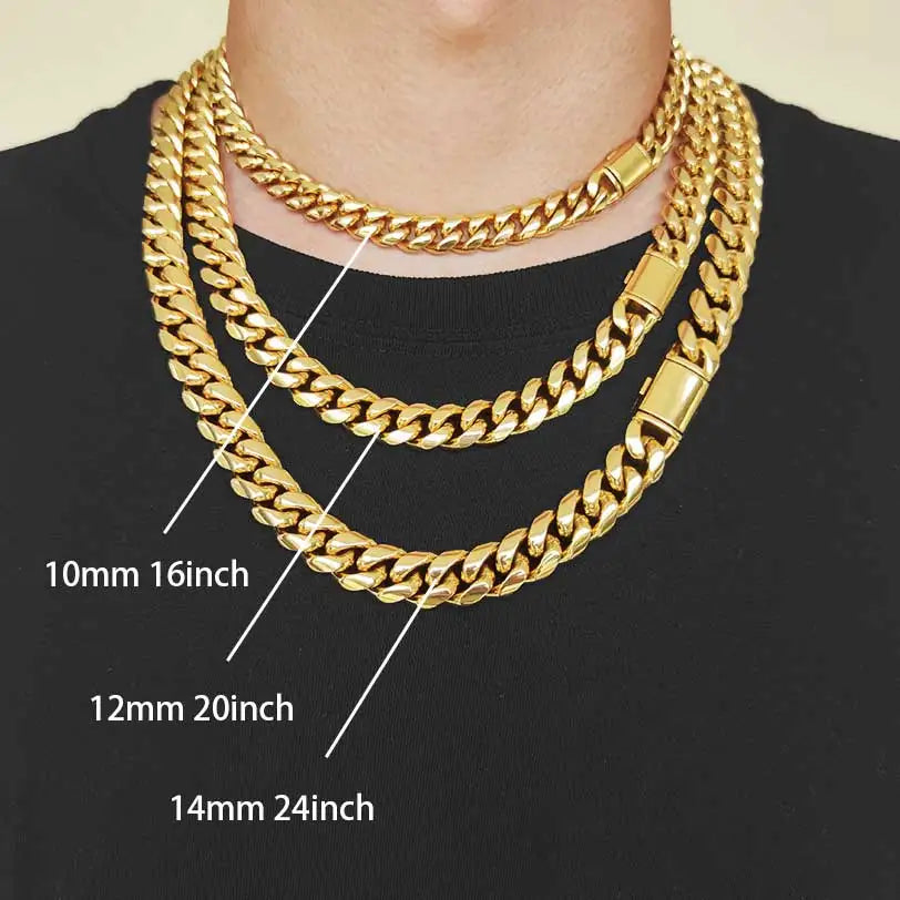 Hip Hop Schmuck 8mm/10mm/12mm/14mm Edelstahl Herren Halsketten Kette Coole kubanische Gliederkette Geschenk für Männer Jungen und Mädchen