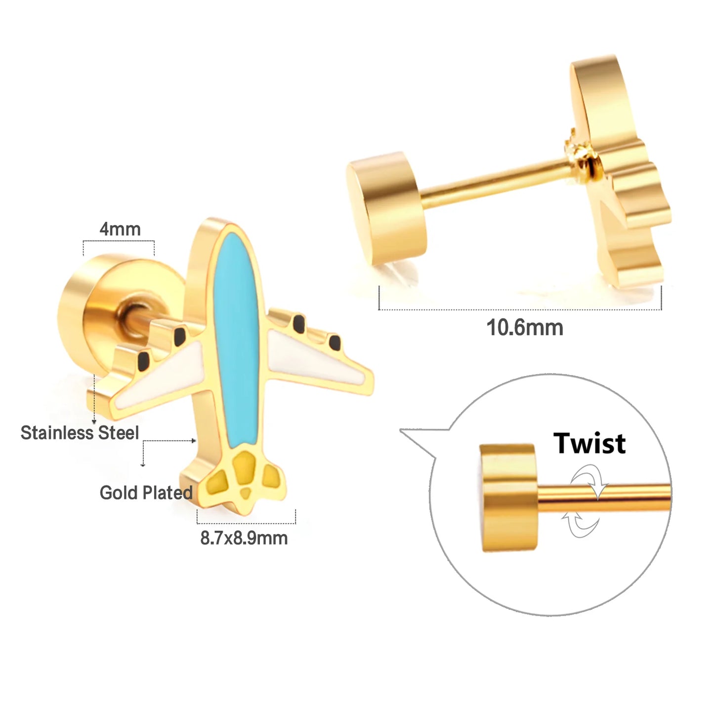 LUXUKISSKIDS Ohrstecker aus chirurgischem Stahl für Mädchen/Frauen, Erdbeere, Regenbogen, niedliches romantisches Piercing, winziger Schmuck mit hypoallergenkeit