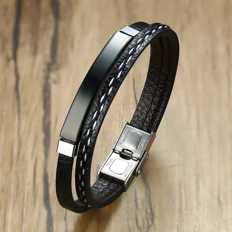 Delysia King 2021 Trendiges Herren-Armband aus Lederbekleidung, Webart, Freizeit, Farbkontrast, Edelstahl-Armreif