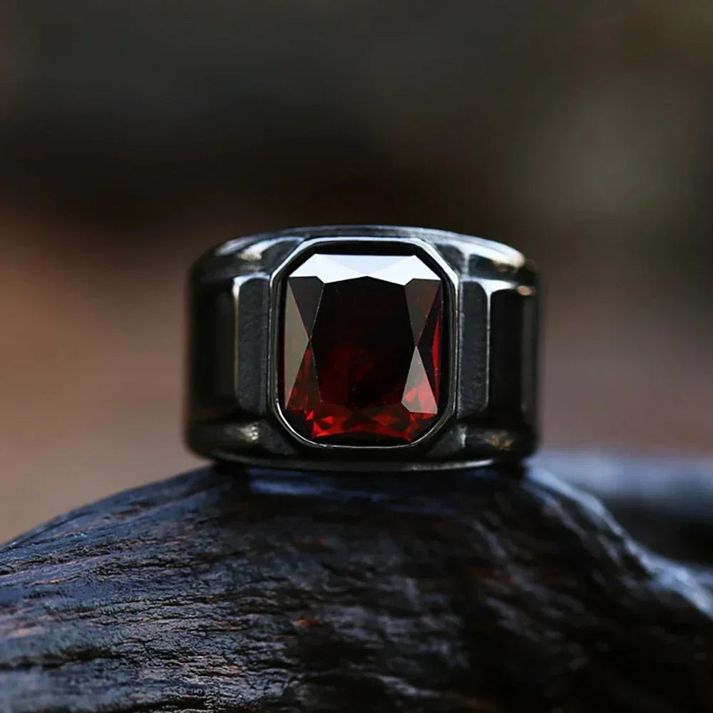 Punk Hip Hop Kreative Design Platz Schwarz Rot Stein männer Ring Retro Einfache 316L Edelstahl Ring Schmuck Geschenk Großhandel