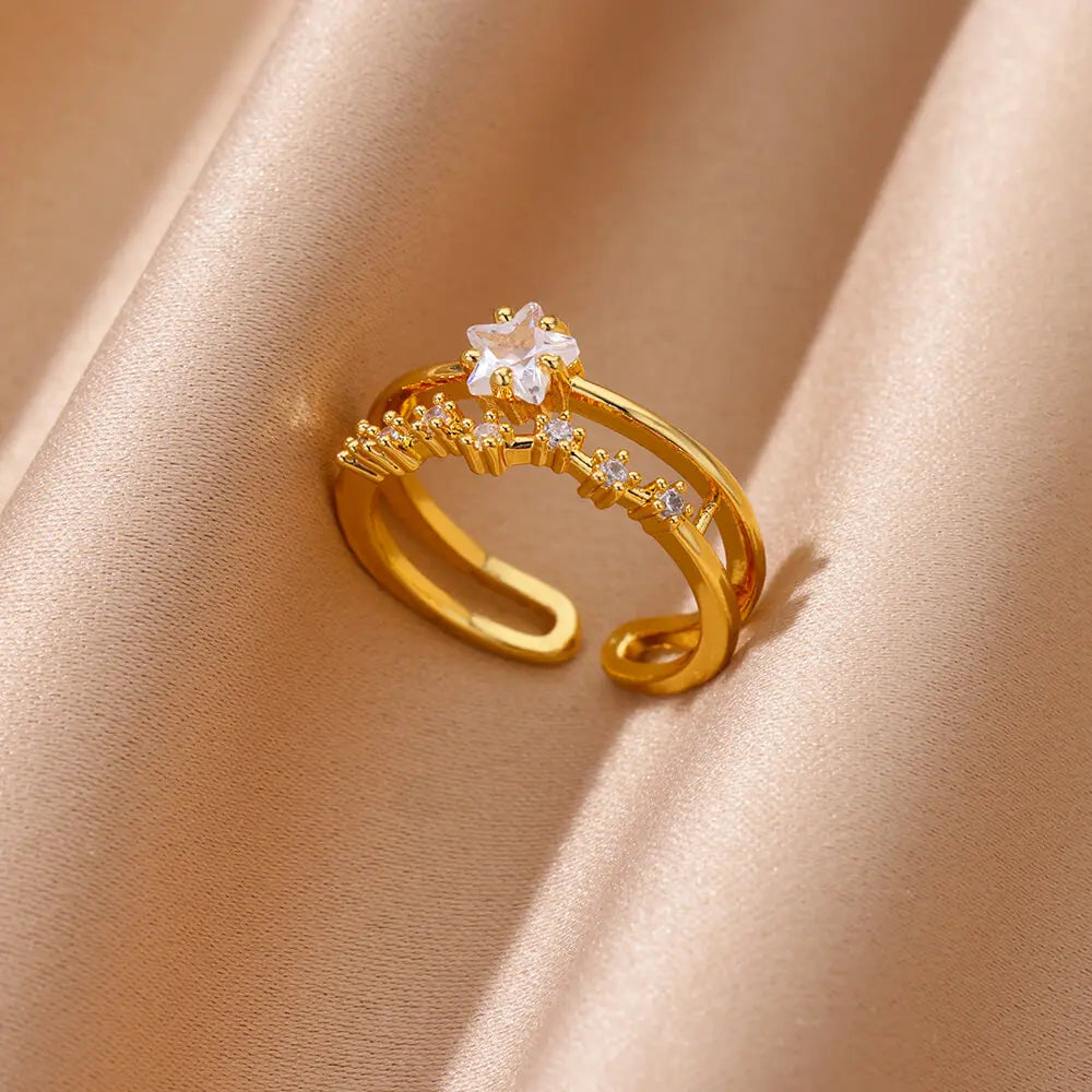 Zirkon Geometrische Herz Ringe Für Frauen Edelstahl Gold Farbe Ehering Luxus Ästhetischen Schmuck Paar Geschenk 2024