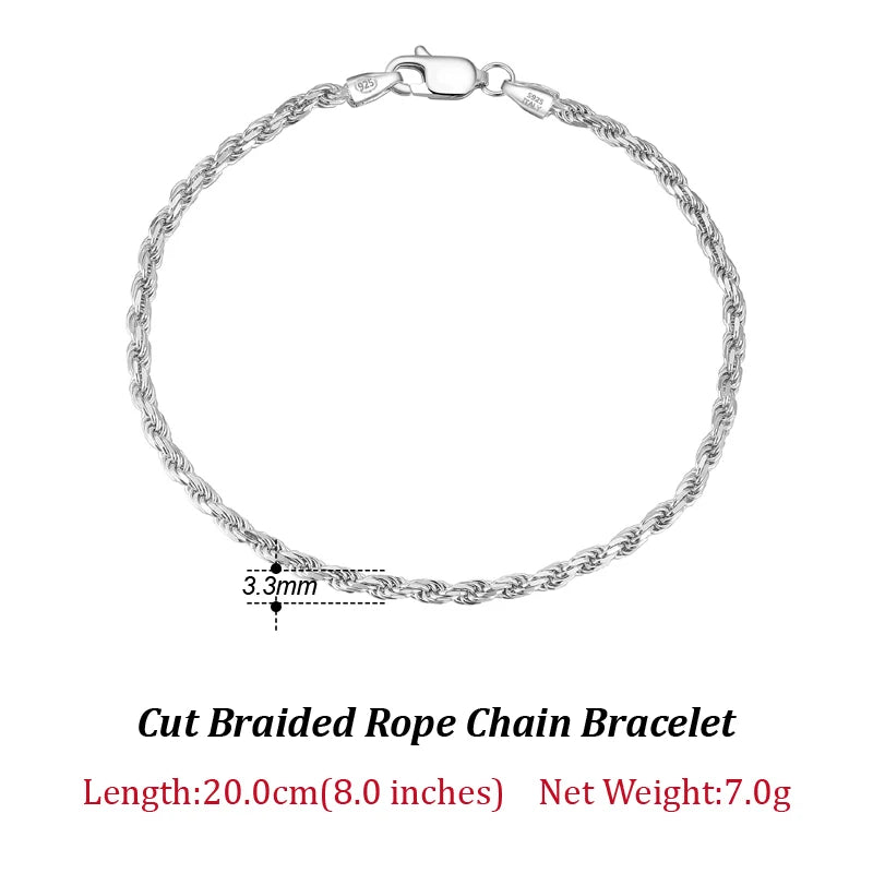 Rinntin Luxus-Halskette aus 925er-Sterlingsilber mit Diamantschliff für Herren und Damen, modischer italienischer Silber-Halskette, Schmuck SC29