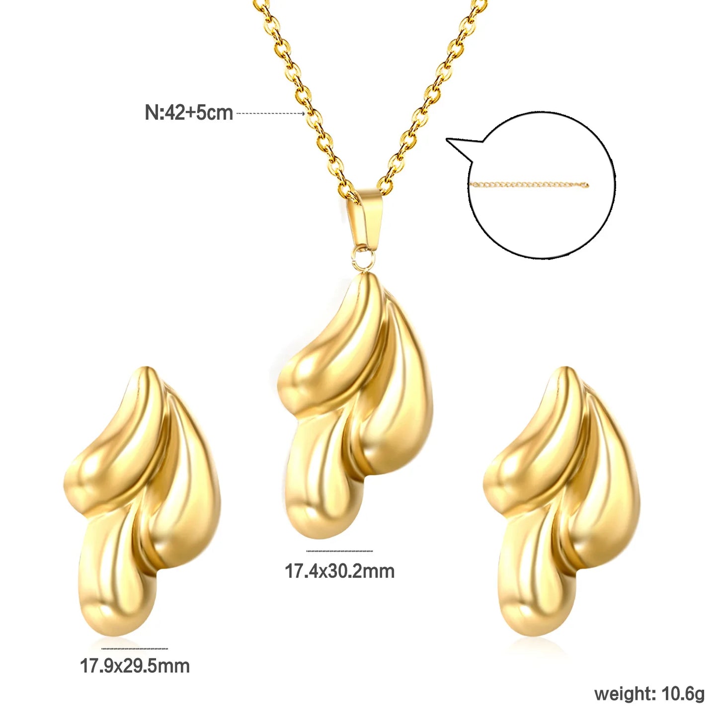 Vierblättriges Kleeblatt für Damen, Halskette, Armband, Ohrringe, Edelstahl, flache Schlangenkette, Halsband für Damen und Mädchen, Modeschmuckset