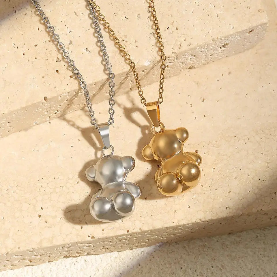 3PCS Anime Style 3D Cute Bear Ohrringe Halskette Set für Frauen Hochwertiger Edelstahl Nicht verblassend INS Paare Geschenk Schmuck