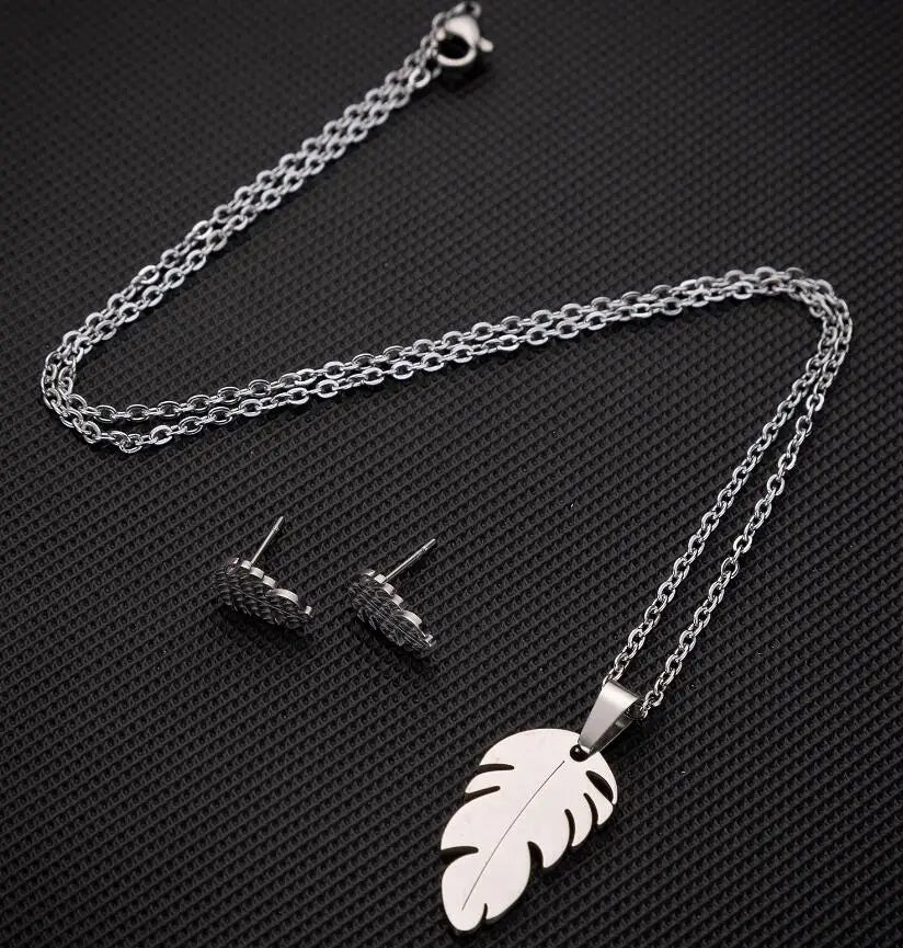 Set Schmuck Edelstahl Frau Boho Vintage Monstera Blätter Blume Pflanze Diy Anhänger Charms Ohrringe Und Halskette Set
