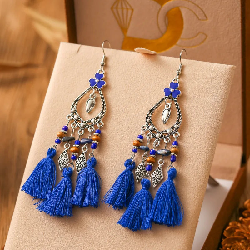 Mode Böhmischen Herz Blume Emaille Geometrische Quaste Ohrringe Für Frauen Unregelmäßige Stein Perlen Handgemachte Boho Hochzeit Schmuck