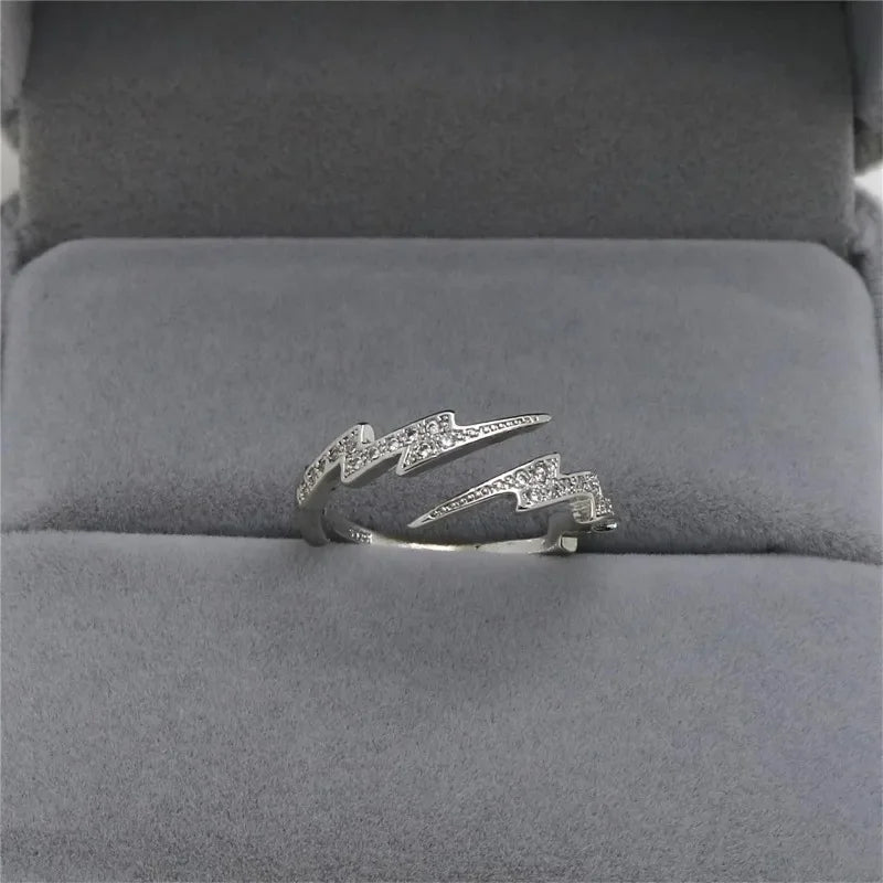 Punk Hip Hop Silber Farbe Zirkon Blitz Offene Ringe für Männer Mode Schmuck Geschenk Kreative Einstellbare Ring