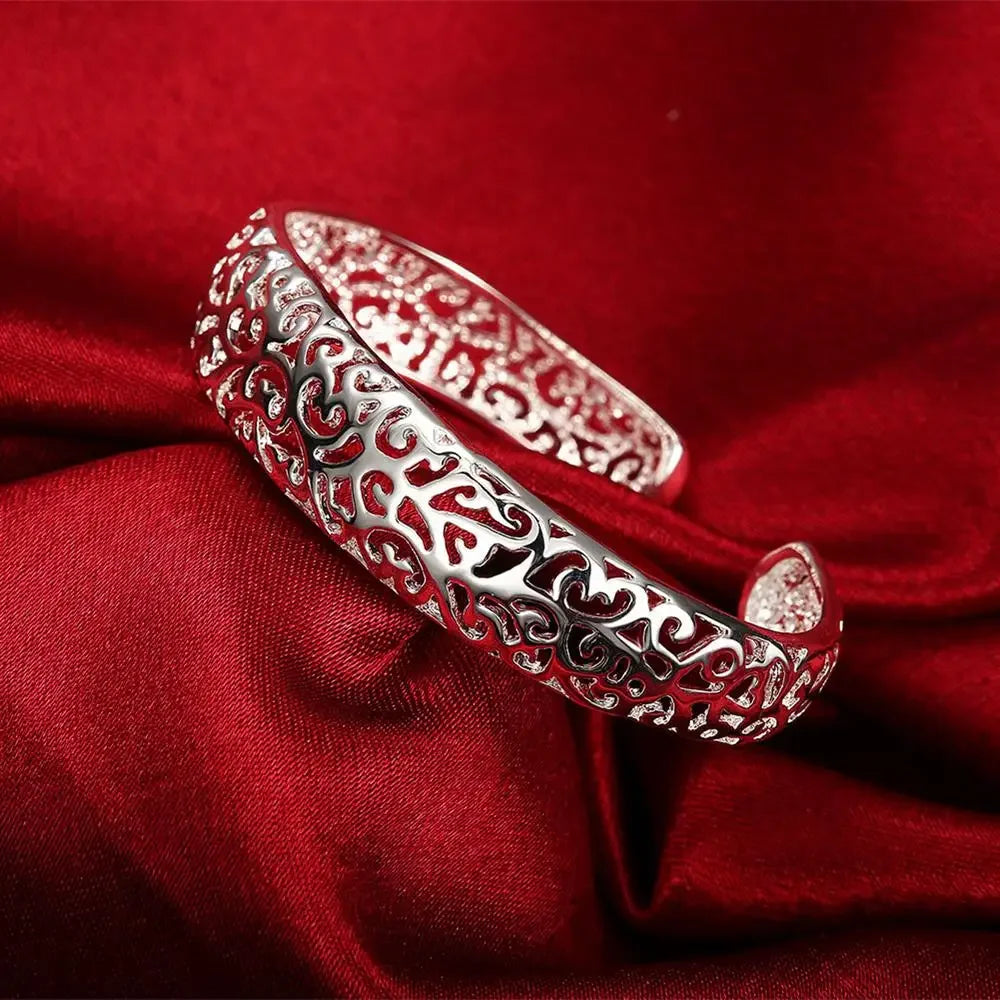 Trendige Armreifen aus 925er-Sterlingsilber, niedlich, offen, für Damen, Modeschmuck, Anpassungsgröße, Manschette, Hochzeit, Party