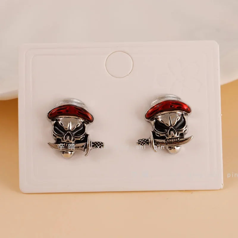 Totenkopf-Helm, Wikinger, karibischer Pirat, Ohrstecker für Damen, modisch, Halloween, personalisierbar, Festival, Party, Totenkopf-Ohrringe für Herren