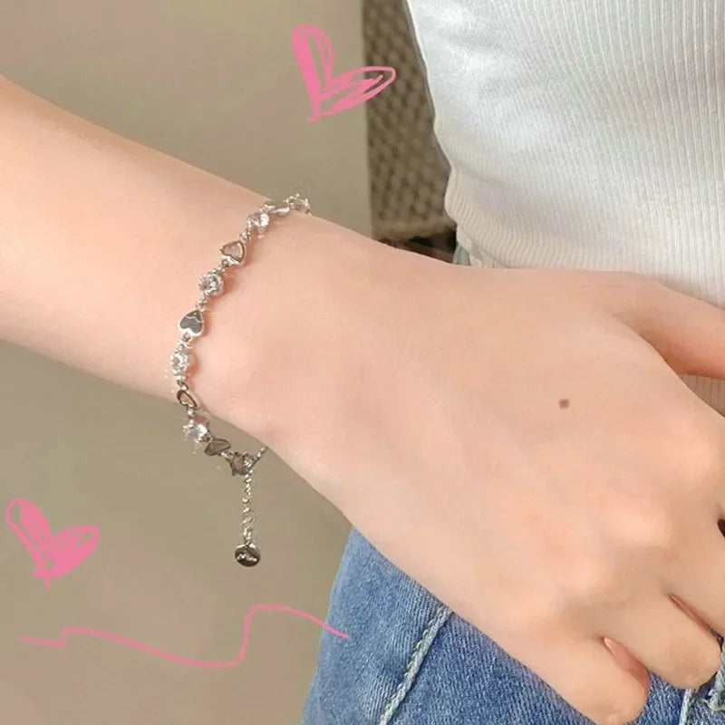 Korean Fashion Zirkon Herz Link Ins Armband für Frauen Süße Mädchen Aushöhlen Y2K Schmetterling Kette Armband Partei Schmuck Geschenke