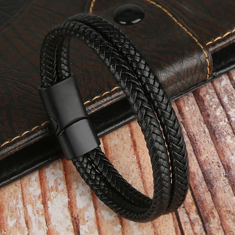 2025 NEUE Echtes Leder Armbänder & Armreifen für Männer Frauen Doppel Schicht Leder Seil Armband Handgemachten Schmuck Homme Pulseras