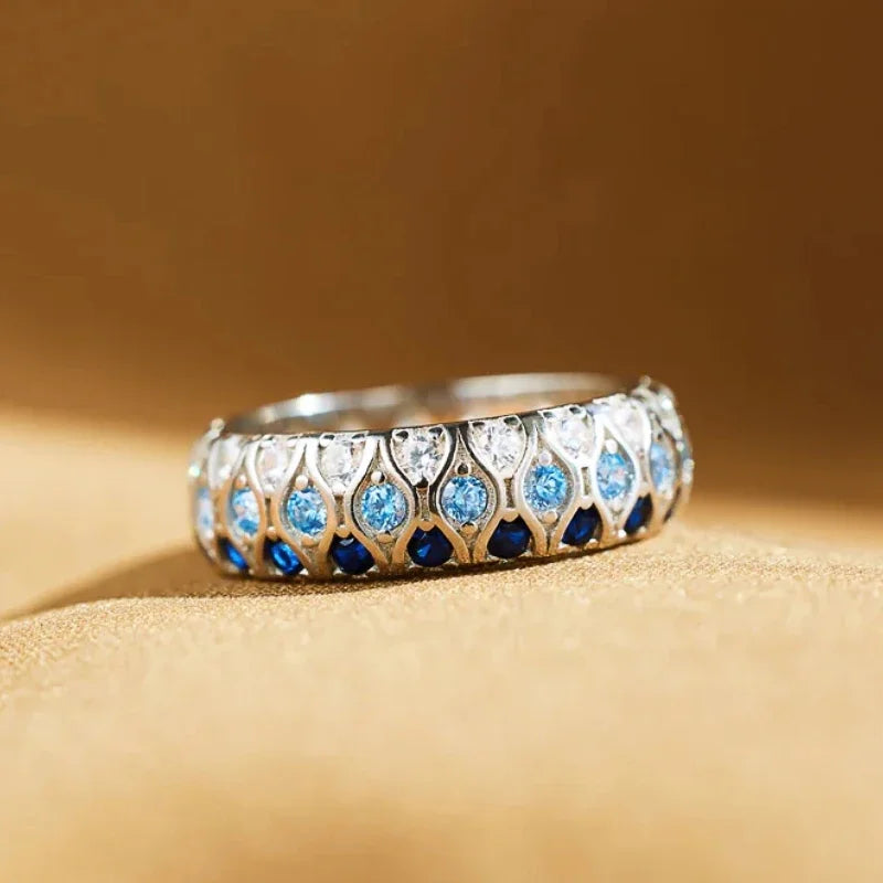 Huitan Luxuriöse blaue Zirkonia-Ringe für Damen, charmant, trendig, kreativ, attraktives Accessoire, wunderschöner, vielseitiger Partyschmuck