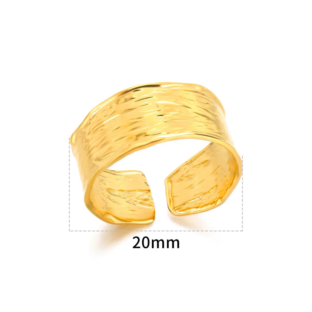 Minimalistische Textur Edelstahl Geometrische Ringe für Frauen Gold Farbe Öffnung Paar Ring Ästhetische Hochzeit Weihnachten Schmuck