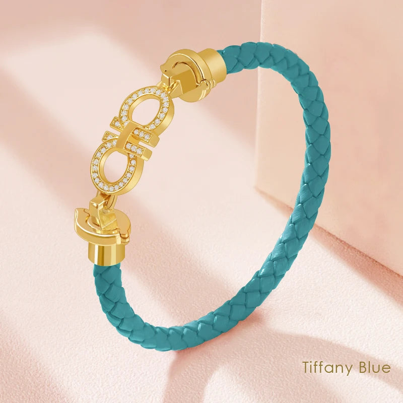Luxuriöses, klassisches Design, rundes Armband für Damen, echtes geflochtenes Lederarmband, Damenschmuck, Geschenk, Modeaccessoires, 9 Farben