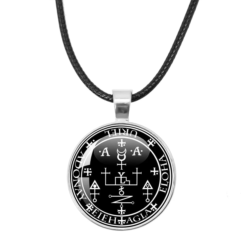 Siegel der sieben Erzengel Medaille Leder Seil Halskette Michael Raziel Uriel Gabriel Anhänger Rune Halskette Schutz Amulett Geschenke