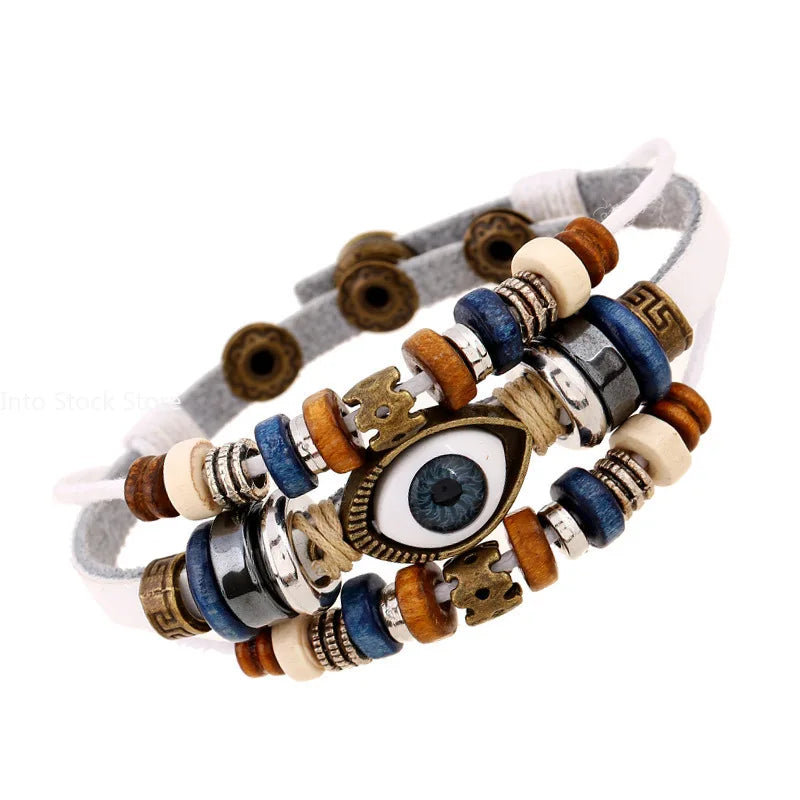 Boho Zigeuner Hippie Design Leder Seil Auge Armband mehr schicht iges Leder gewebt Perlen Armband Unisex verstellbaren Schmuck