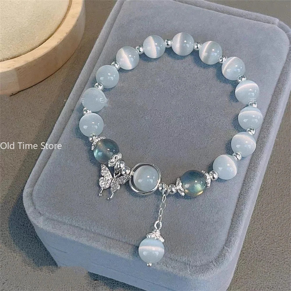 Einfache Anhänger Armband Ins Mondstein Kristall Perle Mond Anhänger Armband Für Frauen Imitation Opal Armband Schmuck Geschenke