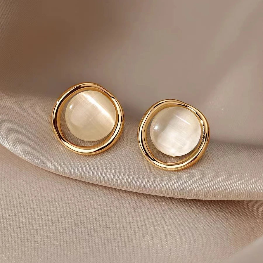 Opal Runde Ohrstecker für Frauen Temperament Süße Koreanische Design Geometrie Schmuck Großhandel Weihnachten Freundin Geschenk