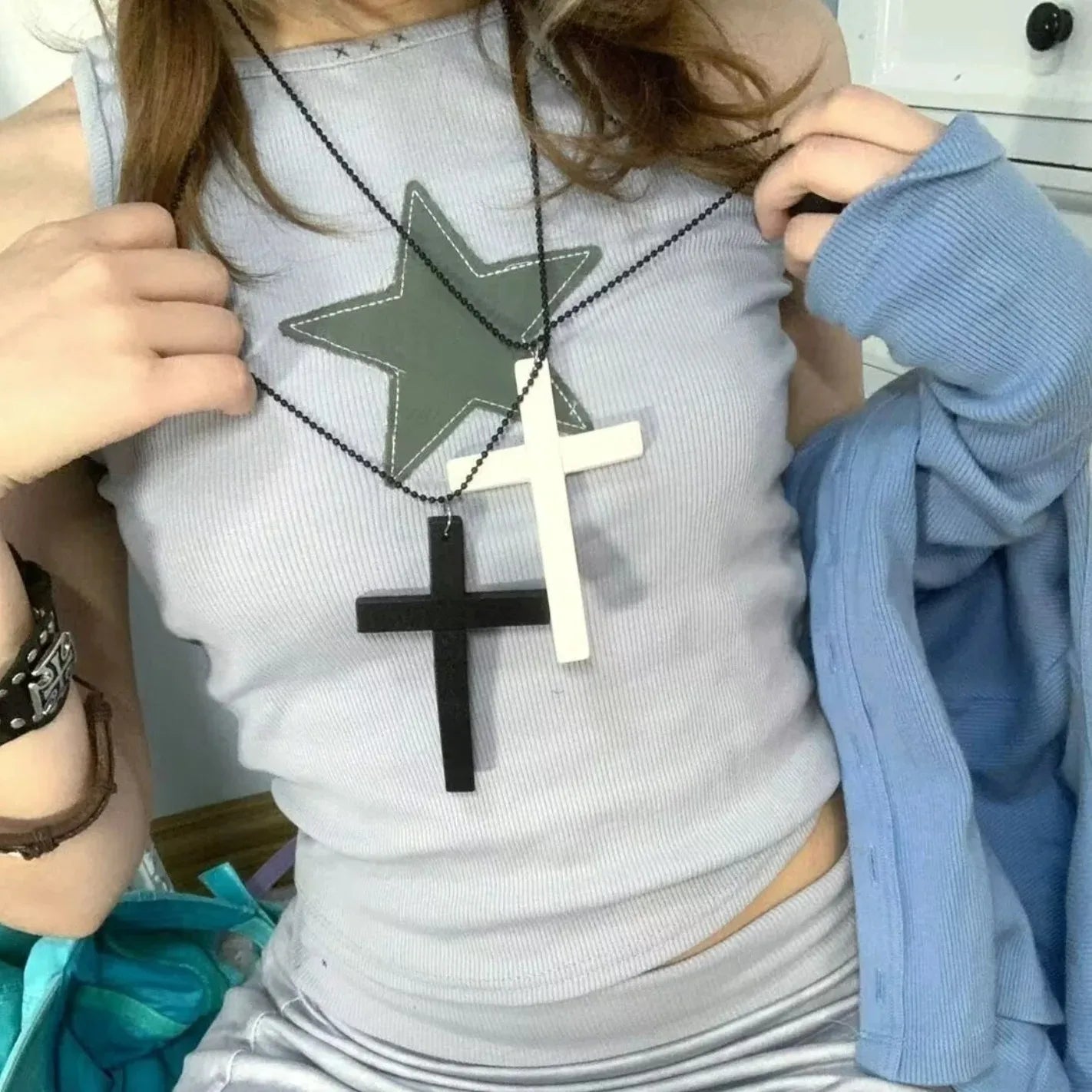 Persönlichkeit Punk Trendy Coole Gothic Holz Kreuz Anhänger Halskette für Frauen Männer Vintage Hip Hop Y2k Halskette Partei Schmuck Geschenk