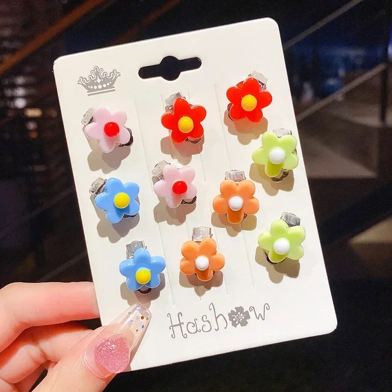 Neue 10 stücke Nette Mädchen Ohrringe Ohr Clip Kein Ohr Loch Blume Ohrringe Kinder Prinzessin Mädchen Geburtstag Geschenke Kinder Zubehör