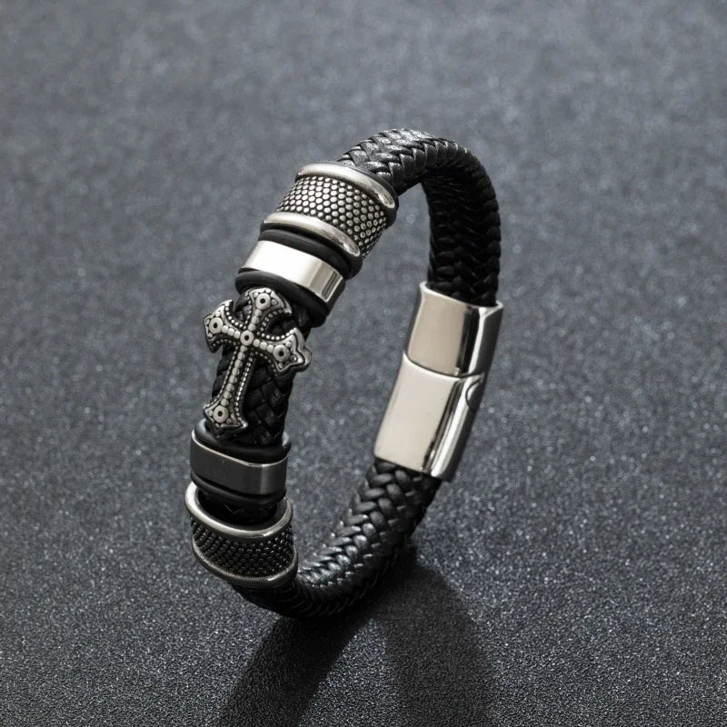 Retro Punk Fahrradkette handgewebtes Lederarmband mit Metallschnalle für Männer Motorradfahrer Rock Party Schmuck Geschenk
