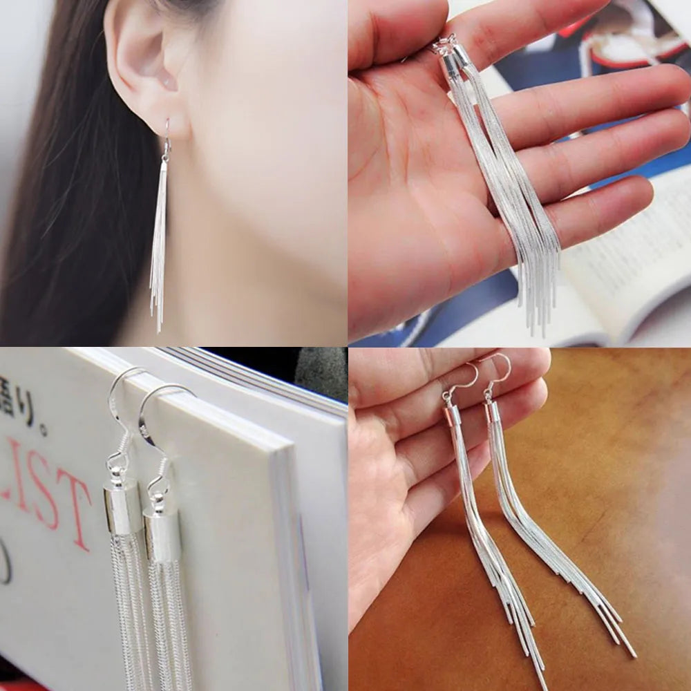 Eleganter Schmuck, modisch, für Damen, edle Quasten, versilbert, langer weißer Haken, baumelnde Kette, Ohrringe für Damen, versilbert