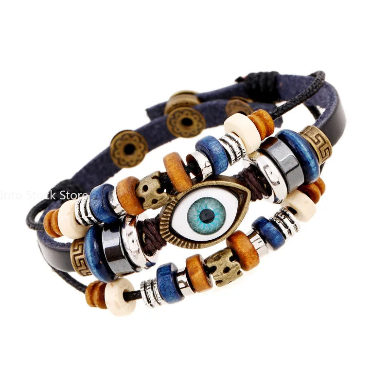 Boho Zigeuner Hippie Design Leder Seil Auge Armband mehr schicht iges Leder gewebt Perlen Armband Unisex verstellbaren Schmuck