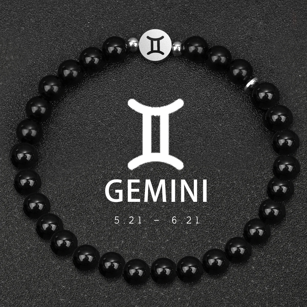 Armband mit 12 Sternzeichen, 6 mm, Naturstein, Obsidian, Edelstahl, Steinbock, Schütze, Herrenarmband, Damenarmband, Sieraden